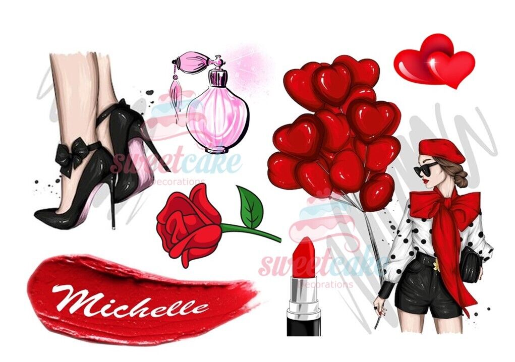 Edible Fashion Cake Decoration Set – High Heels, Lips, Perfume | Icing Sheet or Wafer Card