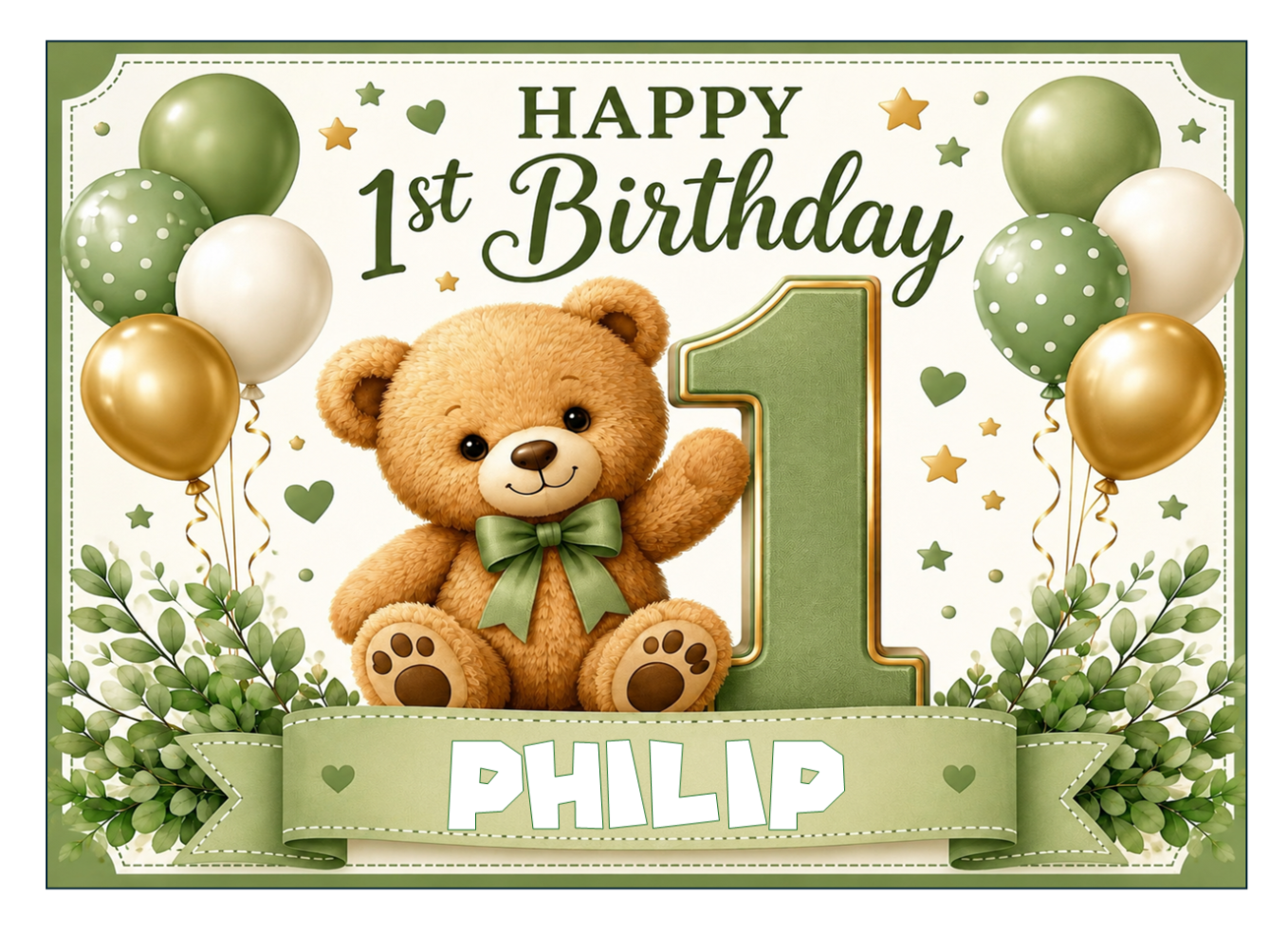 First Birthday Teddy Bear Cake Topper Any Name Edible Cake Decoration