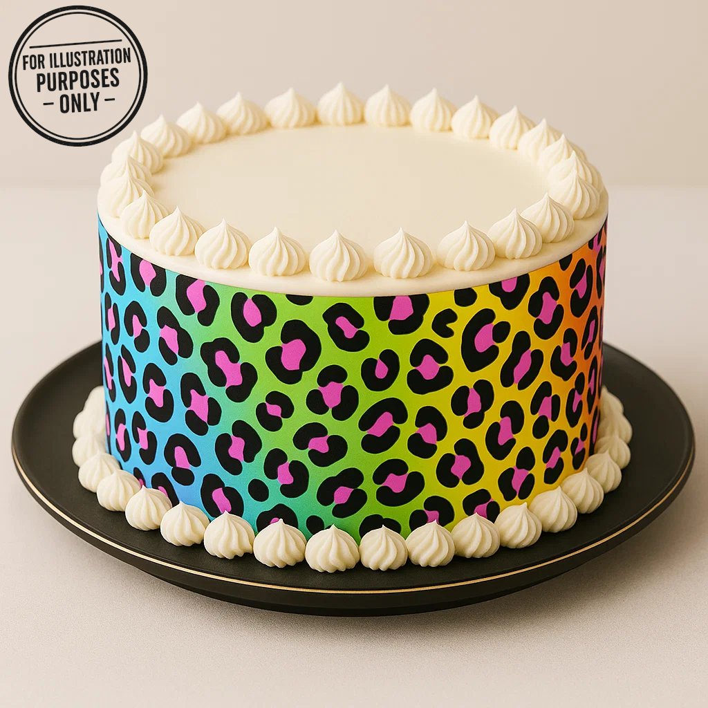 Rainbow Leopard Print Pattern Edible Cake Wrap – A4 Icing Sheet –