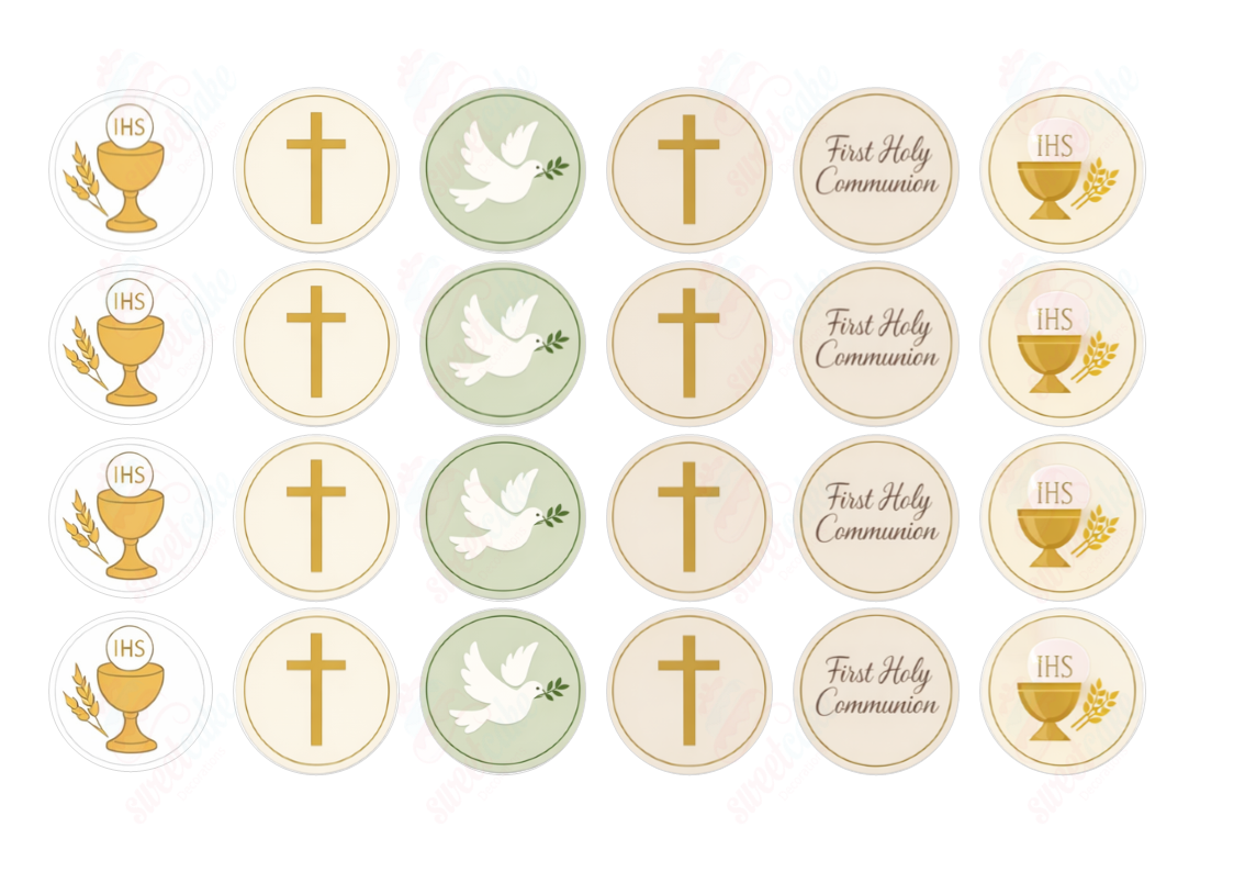 24 Edible Cupcake Toppers – First Holy Communion – Icing or Wafer