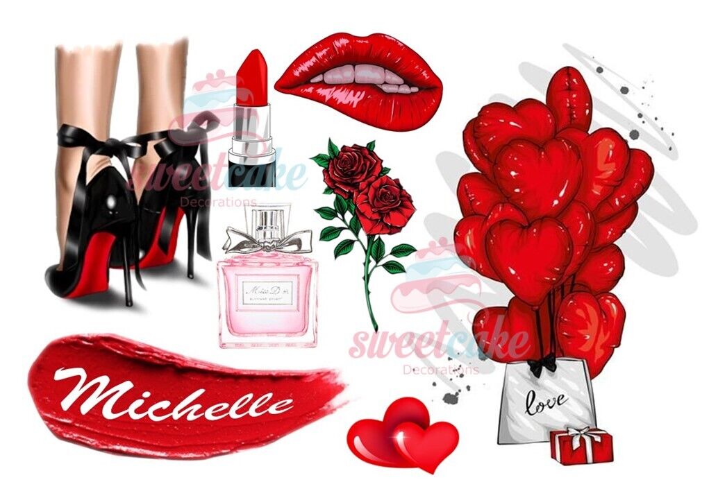 Edible Fashion Cake Decoration Set – High Heels, Lips, Perfume | Icing Sheet or Wafer Card