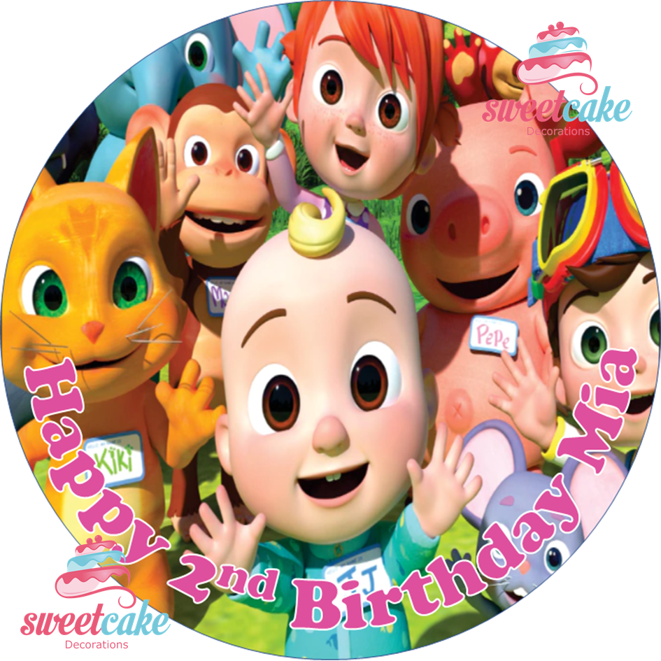 COCOMELON Cake Topper | Personalised Round Edible Icing Sheet or Wafer Card