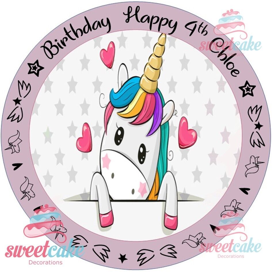 UNICORN Edible Cake Topper & Cupcakes Icing Sheet or Wafer Card