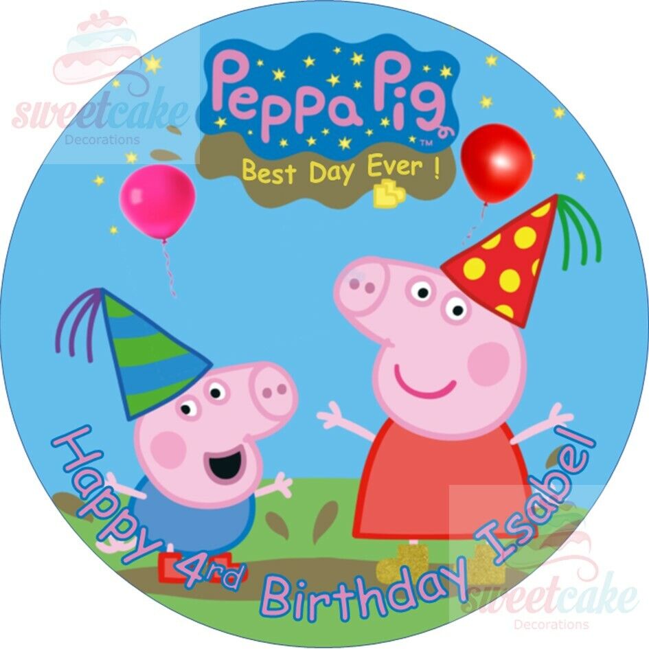 Peppa Pig Personalised Cake Topper on Edible Icing or Wafer Card