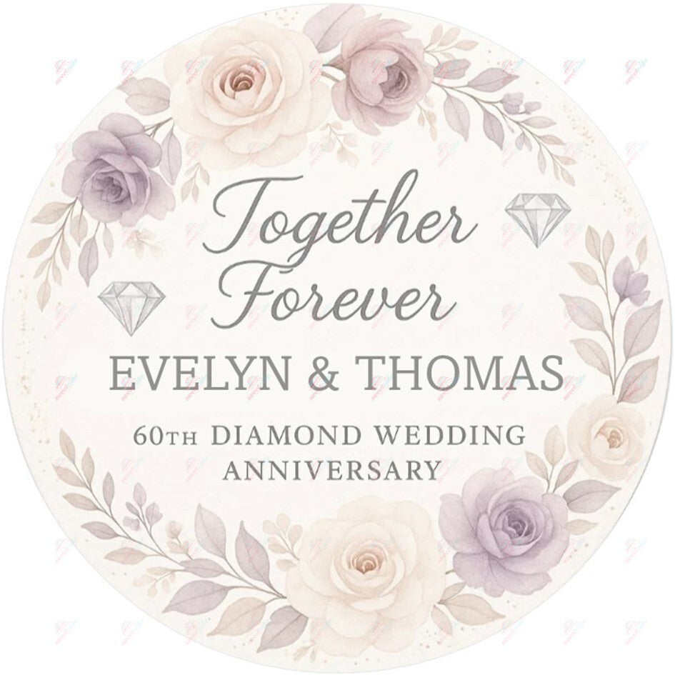 Diamond Wedding Anniversary Edible Cake Topper – Elegant 60th Celebration Design