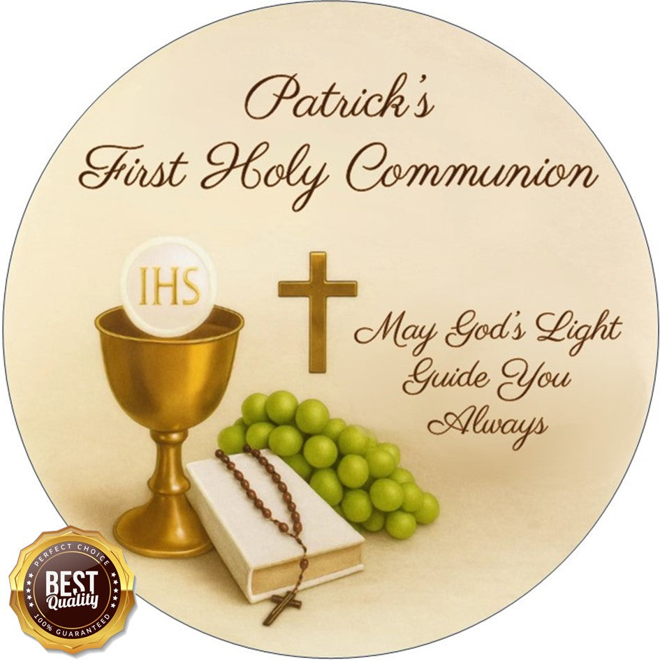 First Holy Communion Cake Topper – Chalice & Bible Design – Wafer or Icing Sheet