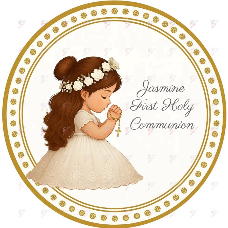 Personalised First Holy Communion Edible Cake Topper – Girl Praying – Icing Sheet or Wafer Card