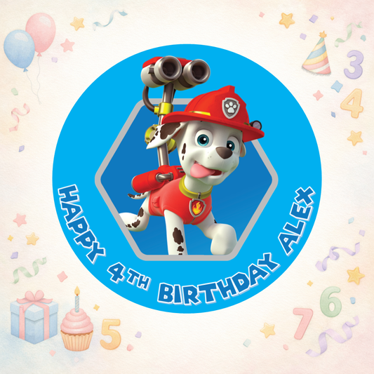 Paw Patrol Edible Cake Topper – Personalised with Name (Marshall Design)