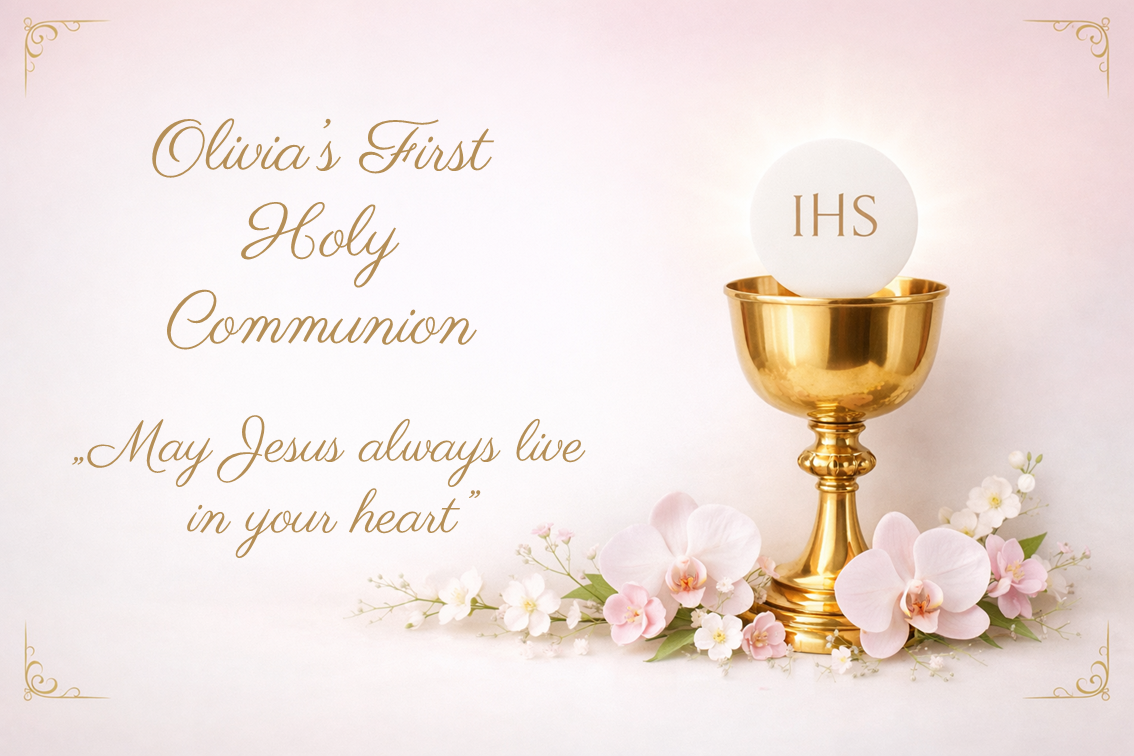First Holy Communion Edible Cake Topper – Gold Chalice Design (Personalised)