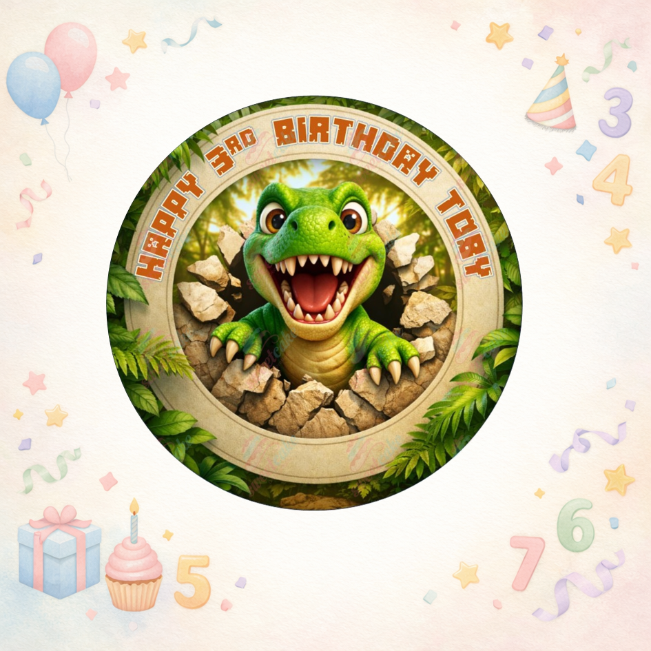 Personalised Dinosaur Birthday Edible Cake Topper