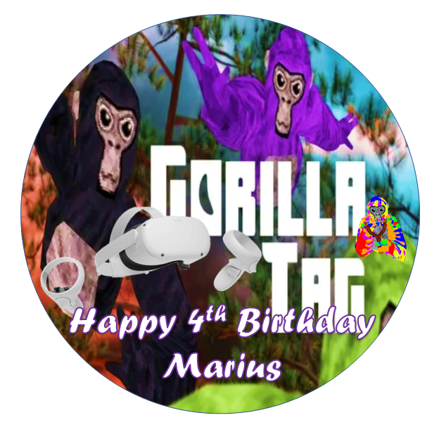 Gorilla Tag VR Cake Topper – Personalised Edible Icing Sheet or Wafer Card