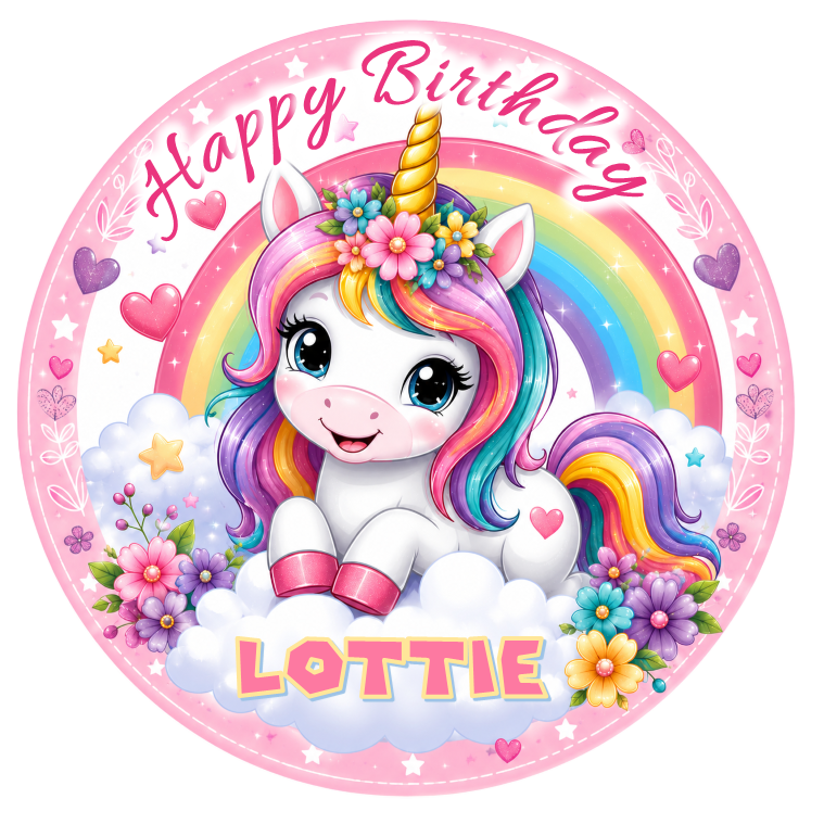 Unicorn Edible Cake Topper & Cupcakes Icing Sheet or Wafer Card