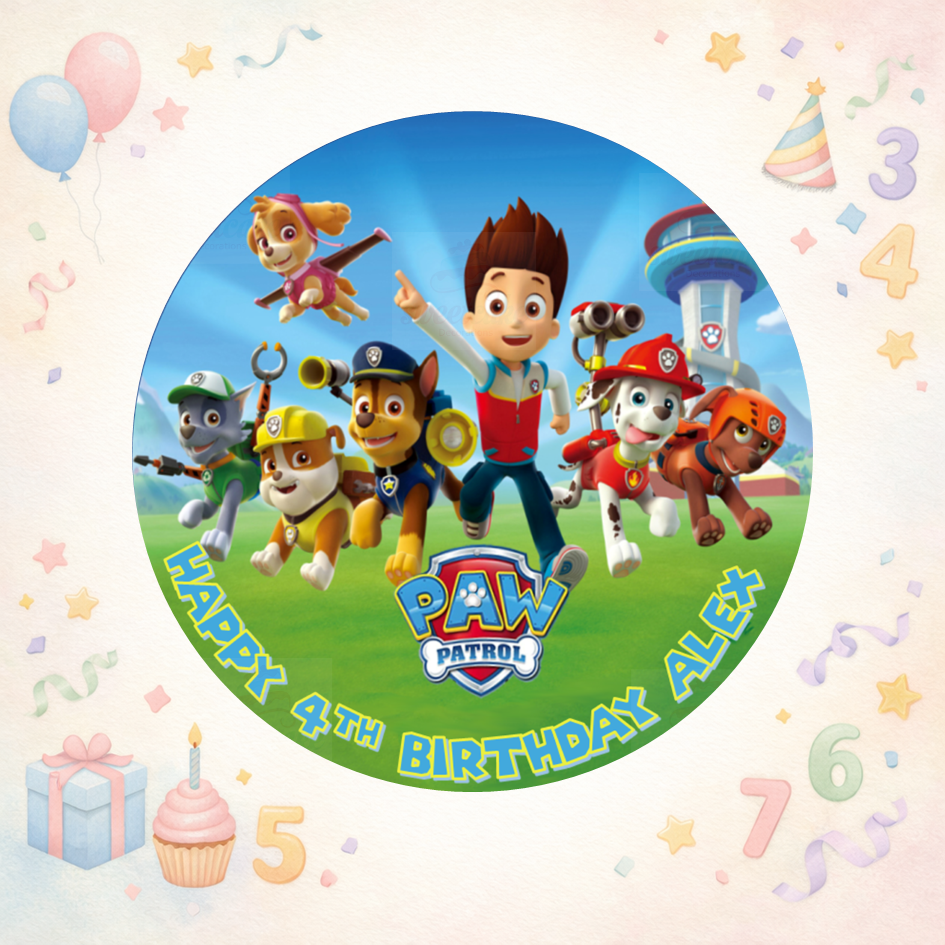 Paw Patrol Edible Cake Topper – Personalised for Kids