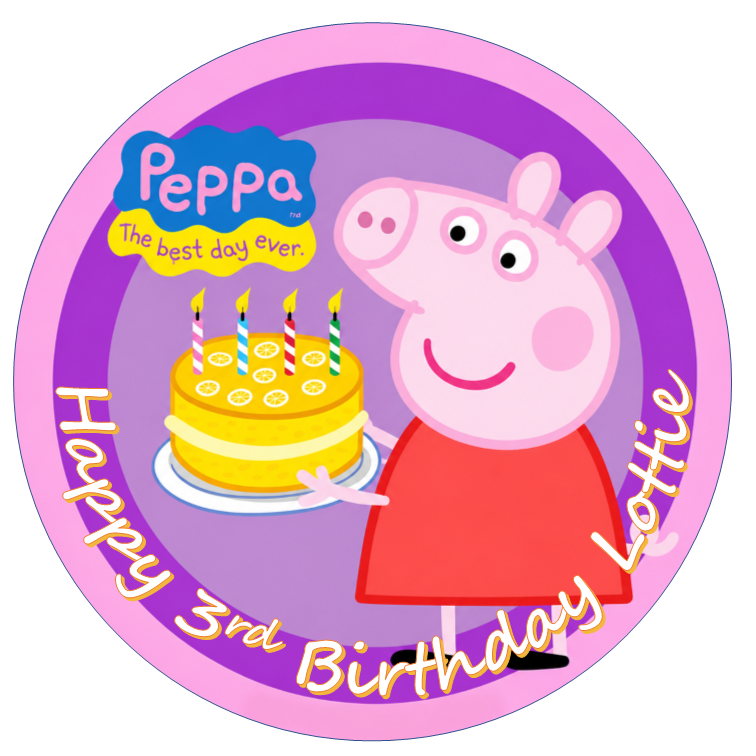 Peppa Pig Personalised Cake Topper on Edible Icing or Wafer Card