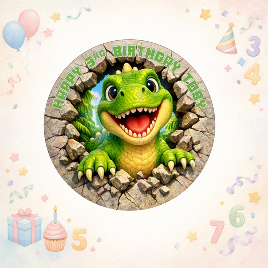 Personalised Cute Dinosaur Edible Cake Topper – Birthday Design