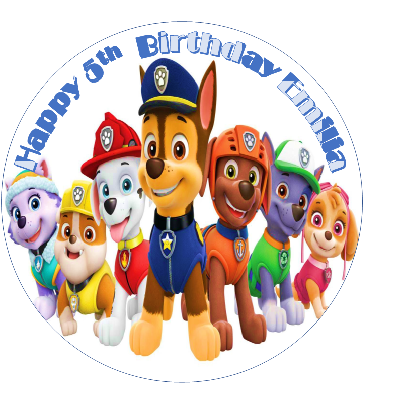 Paw Patrol Edible Cake Topper – Personalised with Name (Team Design)