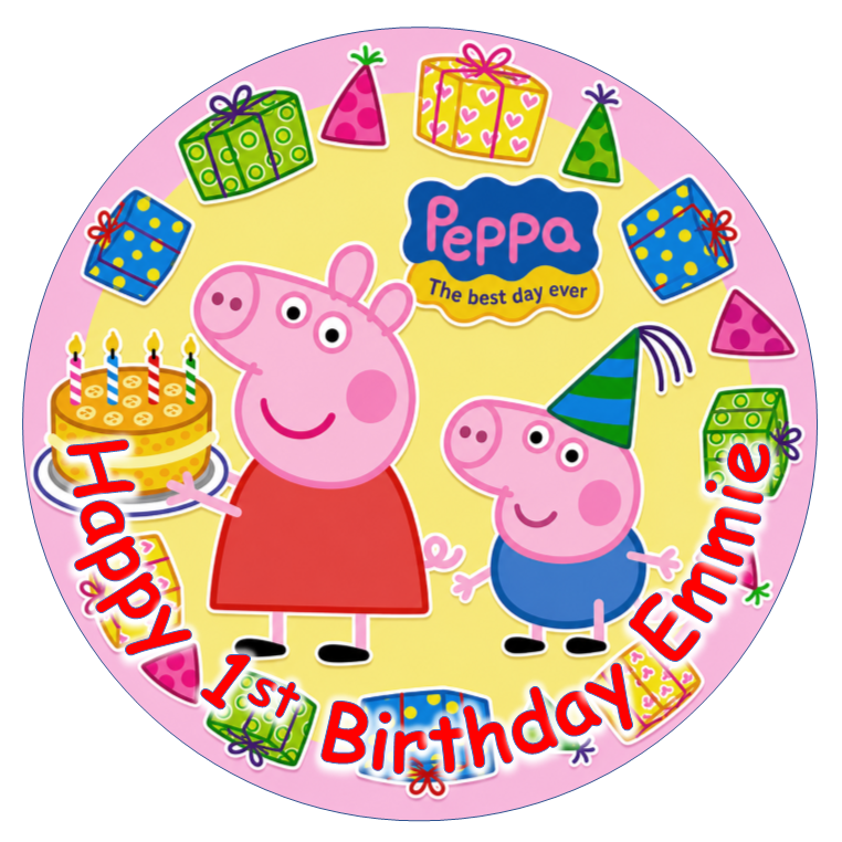 Peppa Pig Personalised Cake Topper on Edible Icing or Wafer Card