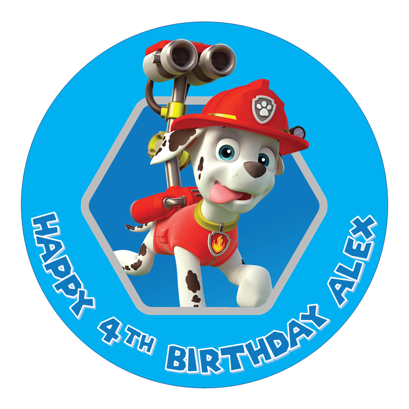 Paw Patrol Edible Cake Topper – Personalised with Name (Marshall Design)