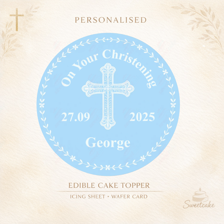Christening  Baptism Edible Cake Topper – Personalised | Wafer Card or Icing Sheet