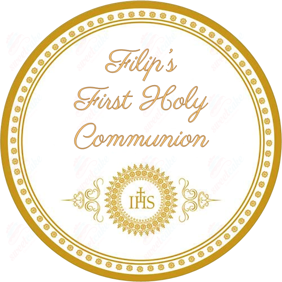 Personalised First Holy Communion Topper – Gold IHS Design – Wafer Card or Icing Sheet