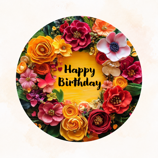 Elegant Flower Garden Edible Cake Topper – Add Your Personalized Message