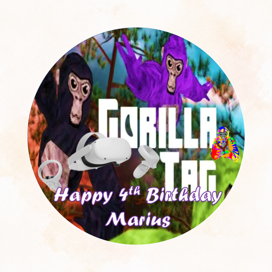 Gorilla Tag VR Cake Topper | Personalised Edible Icing Sheet or Wafer Crad