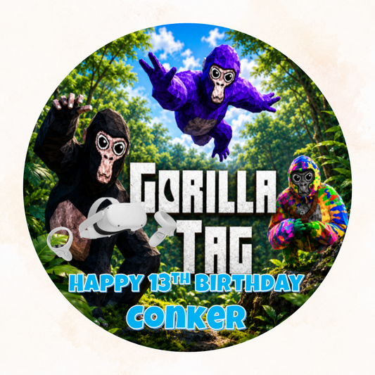 Personalised Gorilla Tag VR Cake Topper – Edible Icing Sheet or Wafer Card