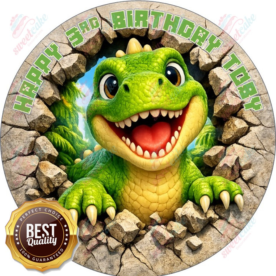 Personalised Cute Dinosaur Edible Cake Topper – Birthday Design