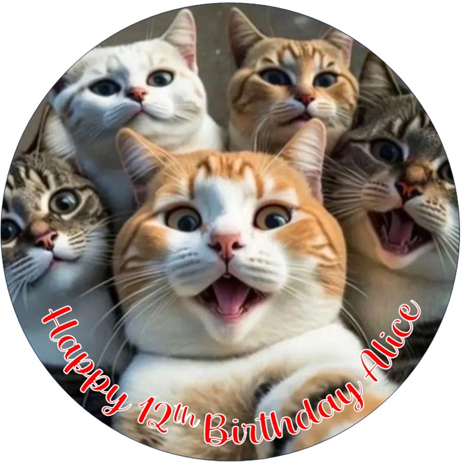 Cats – Personalised Edible Cake Topper on Icing Sheet or Wafer Card