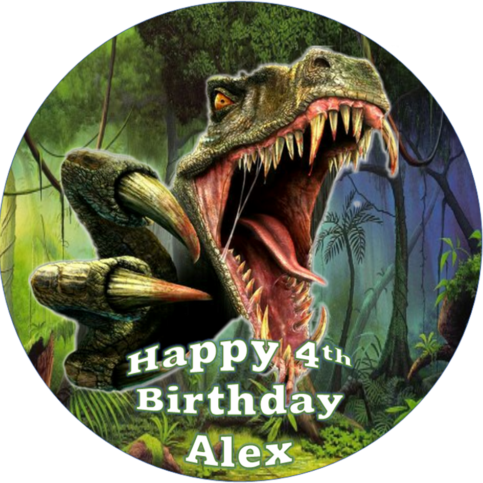 Dinosaur (T-Rex) Cake Topper – Personalised Edible Icing or Wafer Card