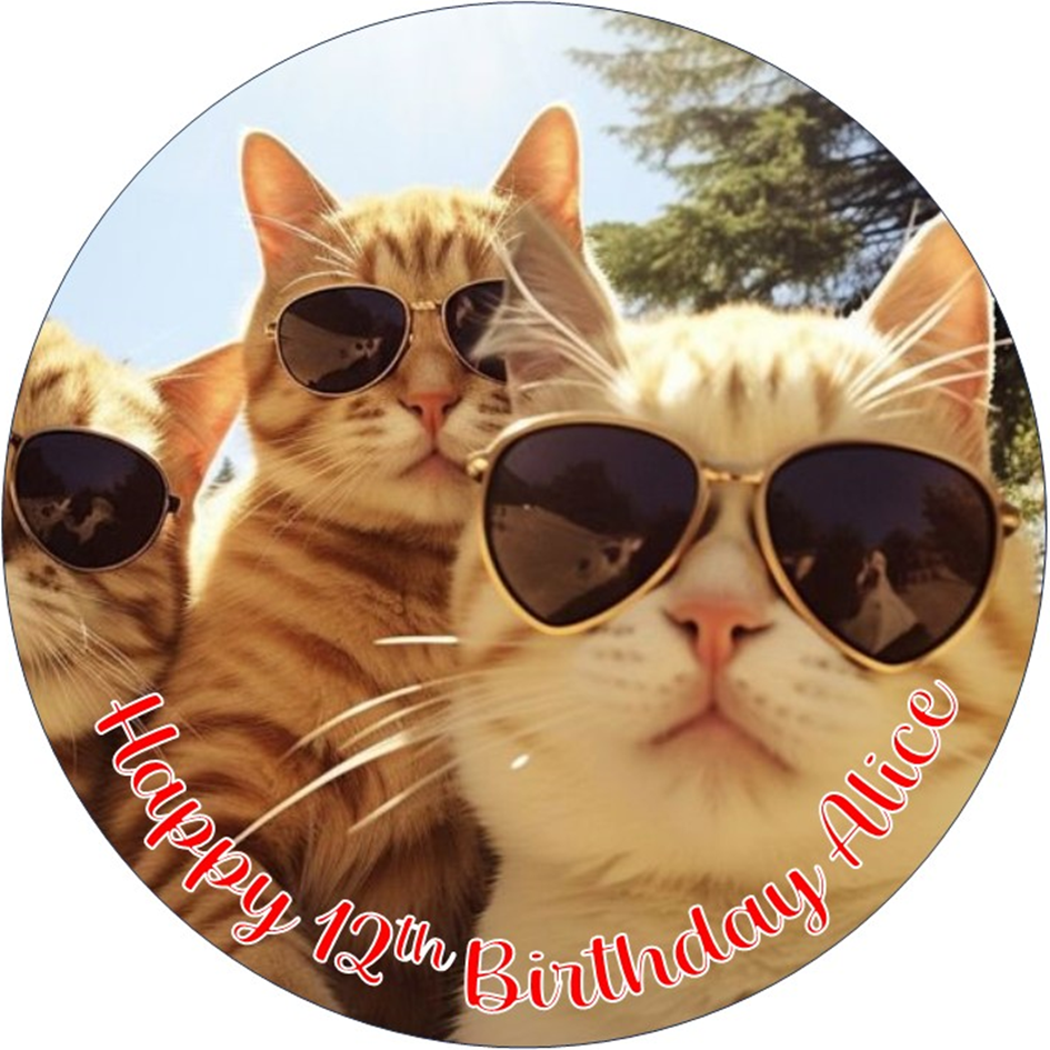 Cats – Personalised Edible Cake Topper on Icing Sheet or Wafer Card