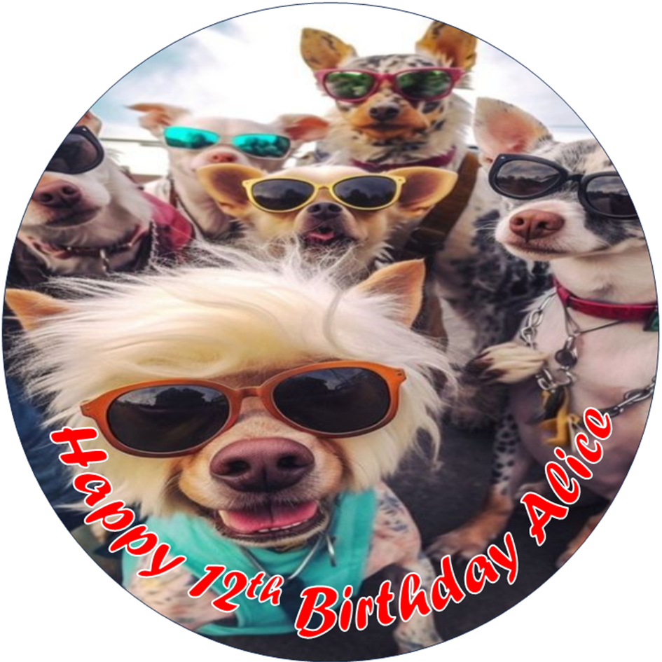 Funny Dogs – Personalised Edible Cake Topper on Icing Sheet or Wafer Card