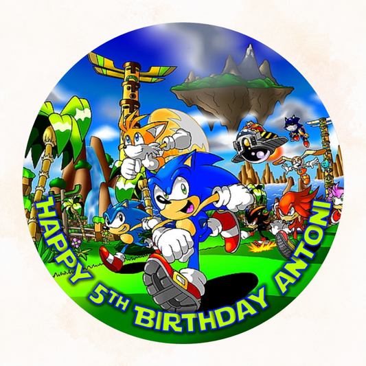 Sonic the Hedgehog Cake Topper – Personalised Round Edible Icing Sheet