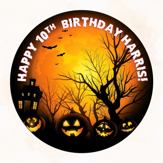 Halloween Haunted House & Pumpkins – Personalised Edible Cake Topper