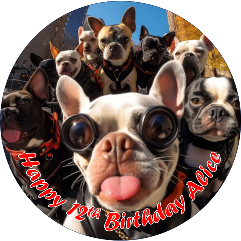 Funny Dogs – Personalised Edible Cake Topper on Icing Sheet or Wafer Card