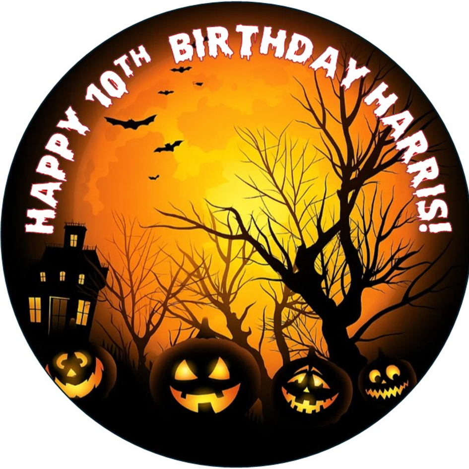 Halloween Haunted House & Pumpkins – Personalised Edible Cake Topper
