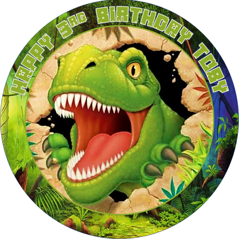 Dinosaur (T-Rex) Cake Topper – Personalised Edible Icing or Wafer Card