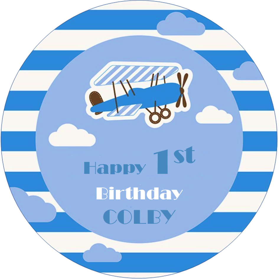 1st Birthday Boy Blue Edible Personalised Cake Topper on Icing Sheet or Wafer Card