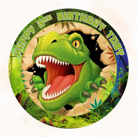 Dinosaur (T-Rex) Cake Topper – Personalised Edible Icing or Wafer Card