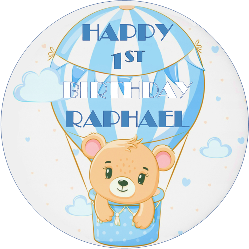 1st Birthday Boy Blue Edible Personalised Cake Topper on Icing Sheet or Wafer Card