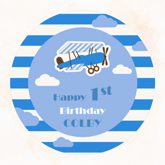 1st Birthday Boy Blue Edible Personalised Cake Topper on Icing Sheet or Wafer Card