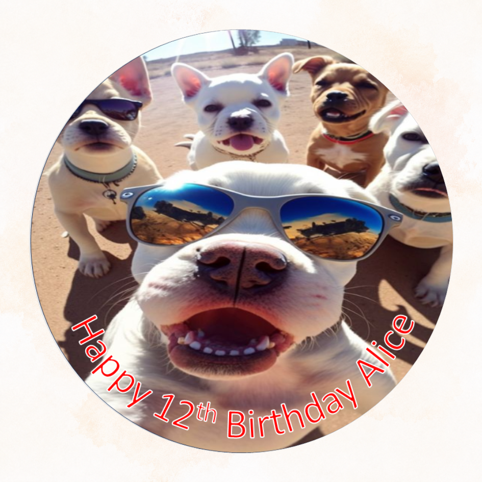 Funny Dogs – Personalised Edible Cake Topper on Icing Sheet or Wafer Card
