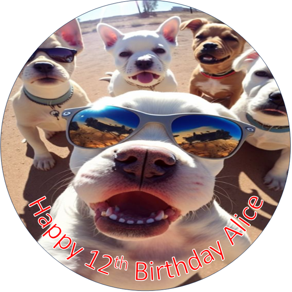 Funny Dogs – Personalised Edible Cake Topper on Icing Sheet or Wafer Card