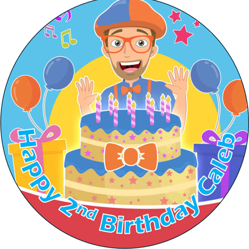 Mr Blippi – Personalised Edible Cake Topper on Icing Sheet or Wafer Card