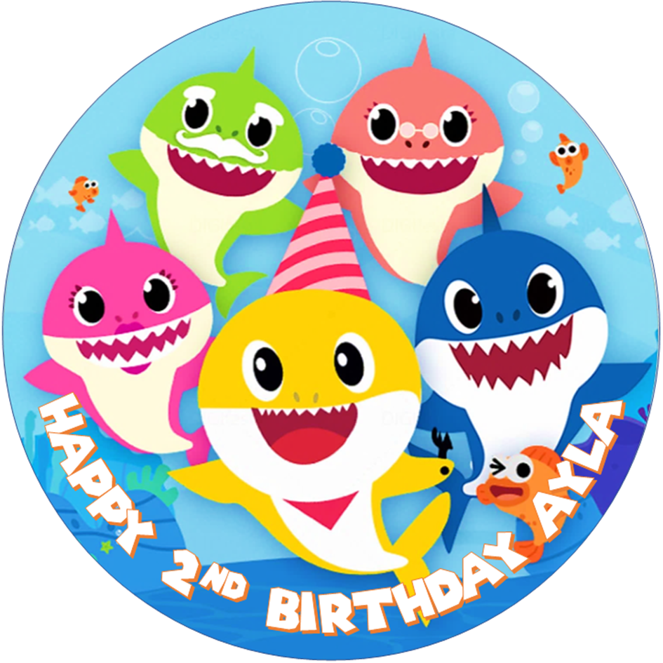 Baby Shark Cake and Cupcake Toppers – Personalised Edible Icing or Wafer Card