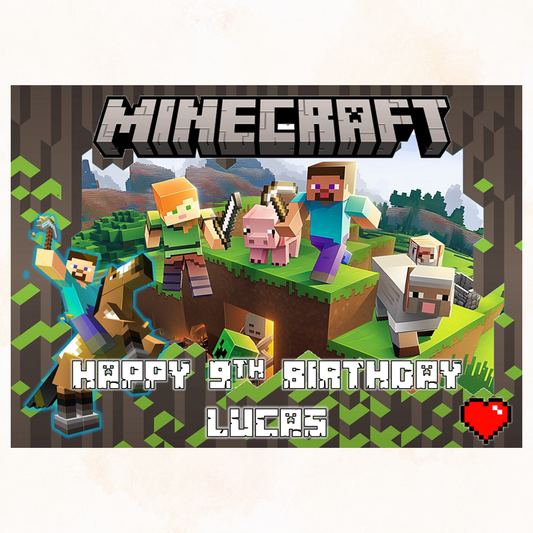 Pixelated Block Craft Gaming Edible Cake Topper Costco Size Quality Icing Sheet
