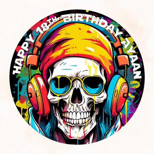 Skull Pop Art Edible Cake Topper – Bold & Vibrant Design