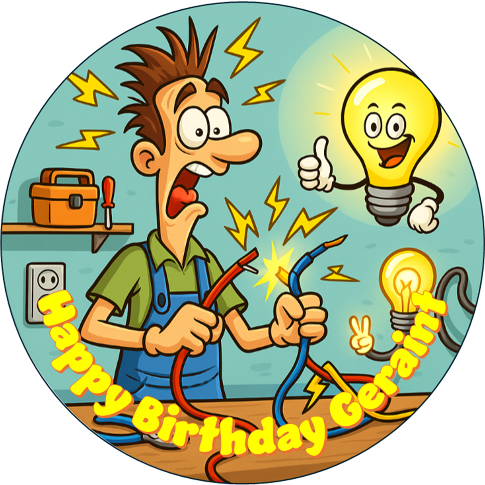 Electrician Themed Edible Cake Topper – Personalised – Icing Sheet