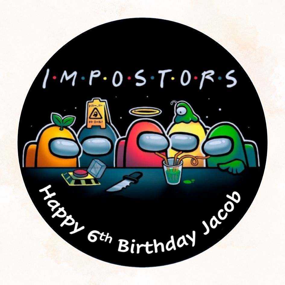 Among Us Impostors Edible Personalised Cake Topper Round Icing Sheet
