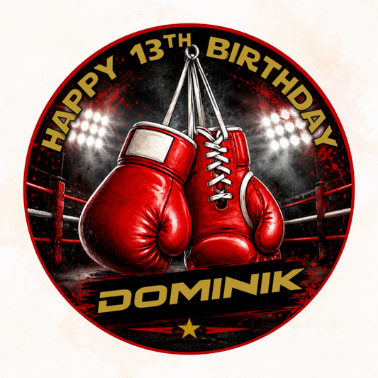 Boxing Gloves Edible Cake Topper – Personalised Boxing Birthday Design